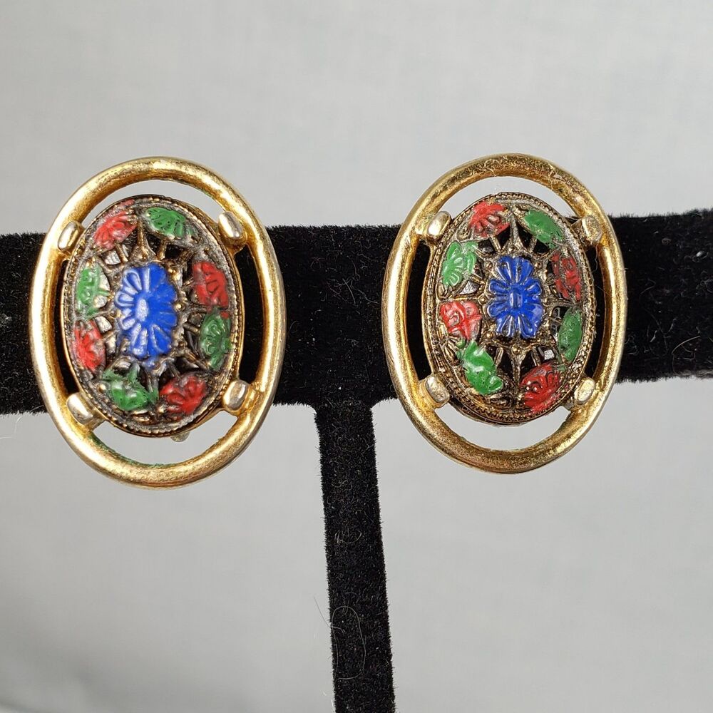 Vtg 1968 Sarah Coventry Light of the East Mosaic Brooch Clip Earrings Set MCM - Picture 8 of 16